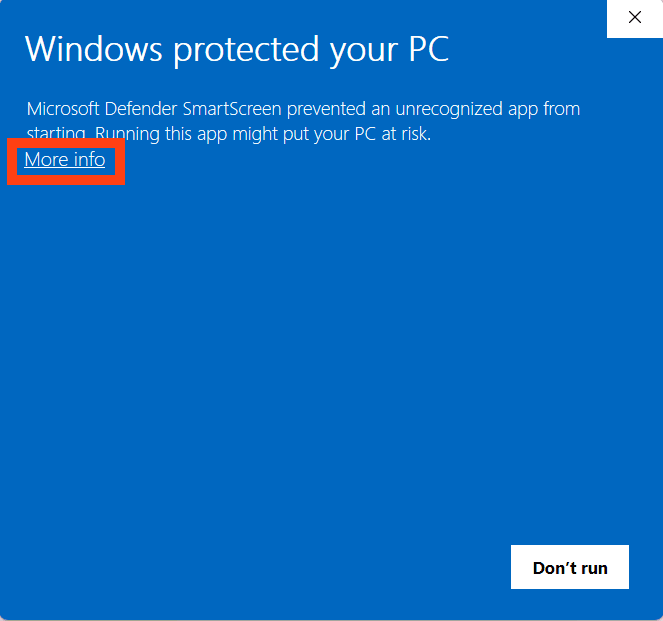 Windows SmartScreen warning