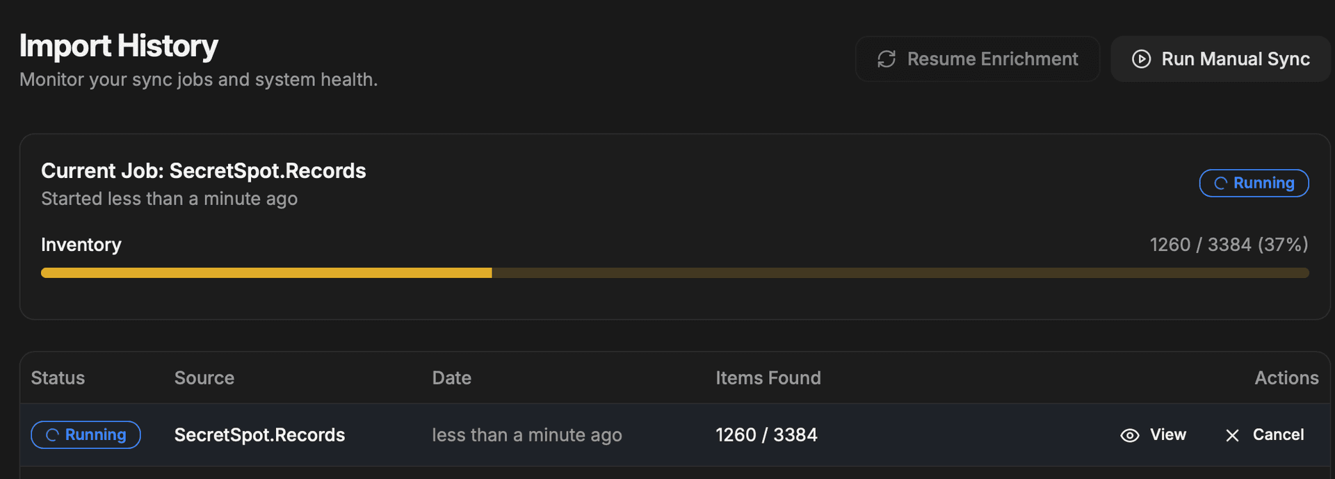 Import progress in Inventory view